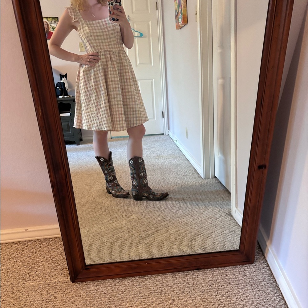 Cream A-Line Midi Sundress with Square Neck